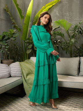 Green Tiered Maxi Dress-SFDRSS12693