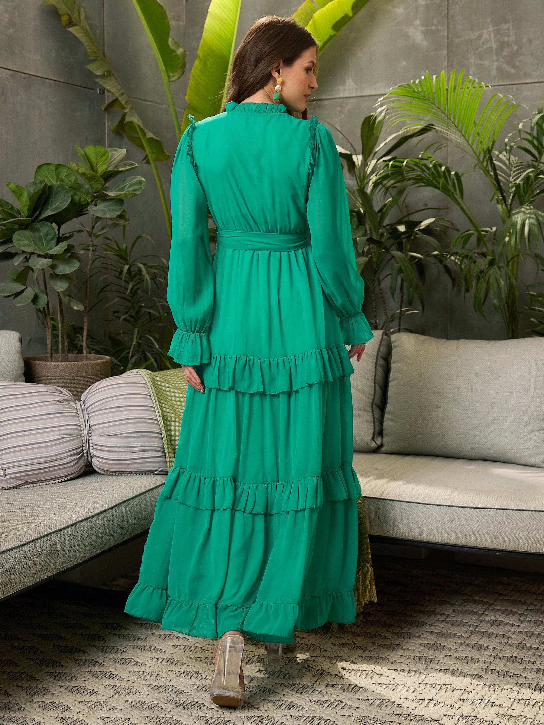 Green Tiered Maxi Dress-SFDRSS12693