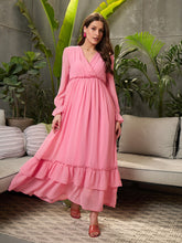 Pink Wrap V-Neck Maxi Dress-SFDRSS12701