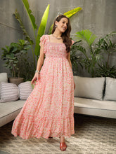 Peach Ditsy Floral Square-Neck Maxi Dress-SFDRSS12722