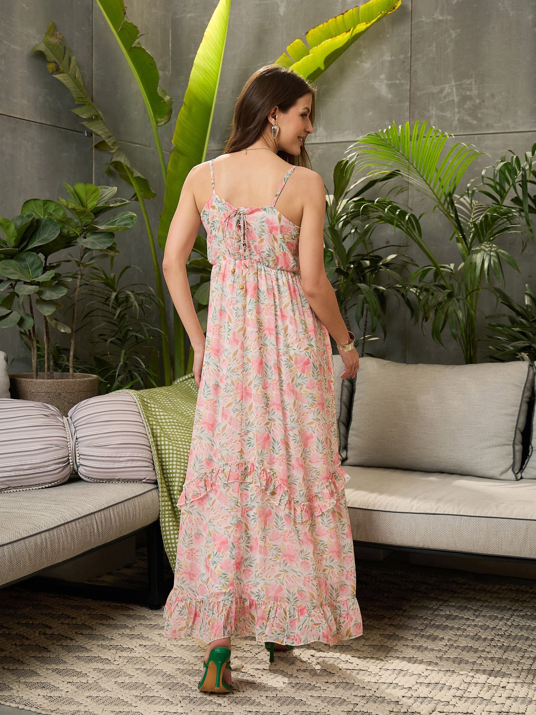 Light Pink Floral Strappy Maxi Dress-SFDRSS12724