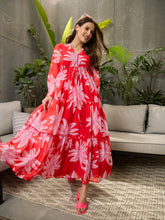 Red Floral Tiered Maxi Dress-SFDRSS12730