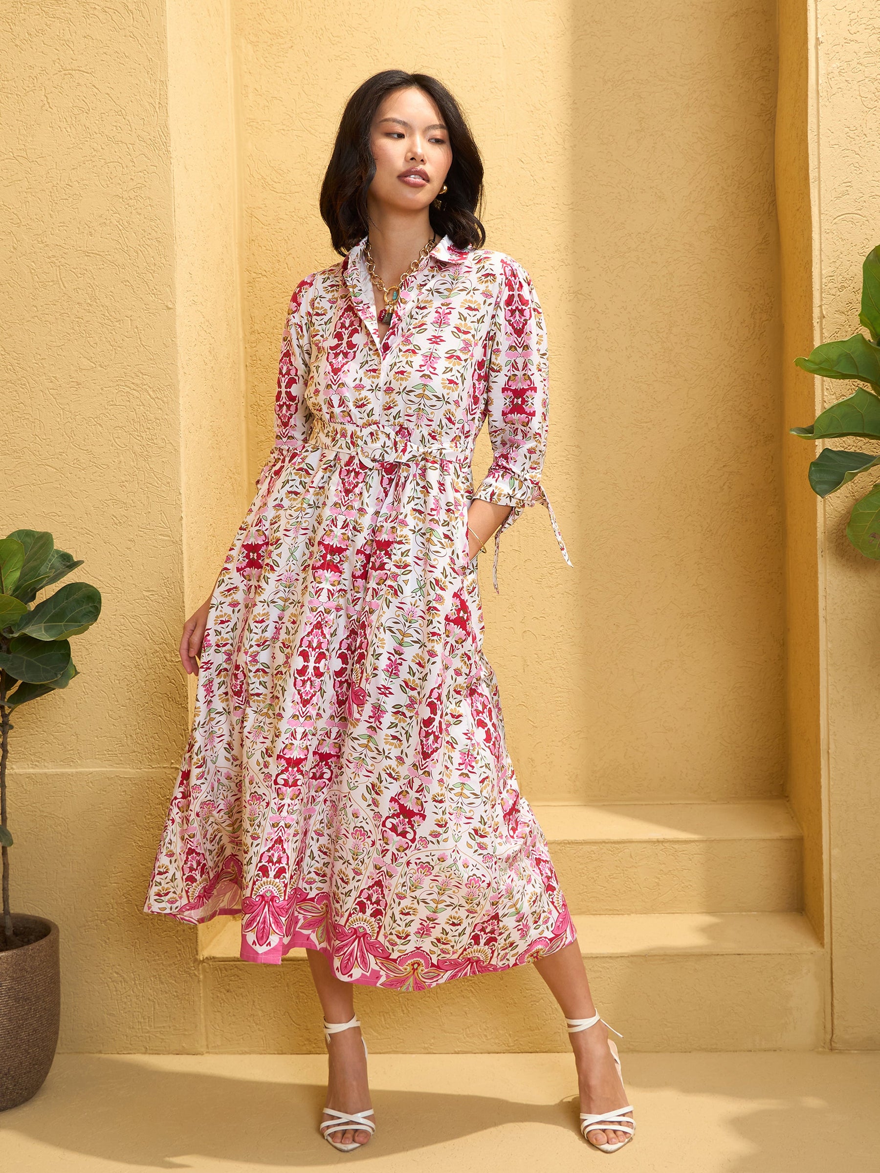 Buy Women White Floral Front Button Belt Midi Dress Online at Best Price Buy Women White Floral Front Button Belt Midi Dress Online at Best Price