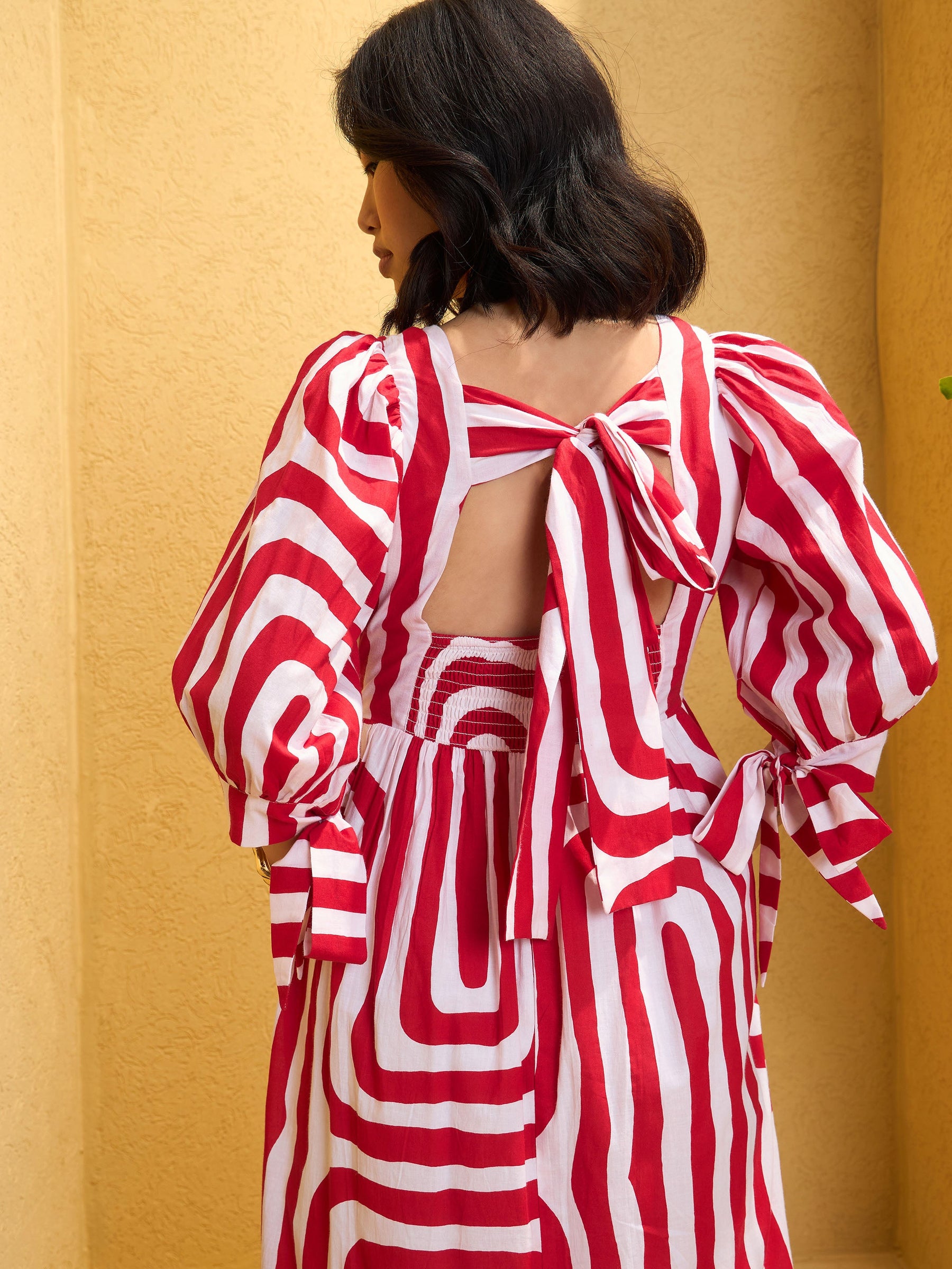 Red & White Back Cut-out Knot Maxi Dress-Pink Paprika By SASSAFRAS