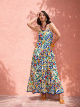 White Multi Floral Strappy Tiered Maxi Dress-Pink Paprika by SASSAFRAS