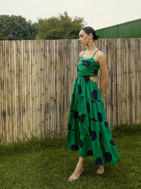 Green Back Cut-Out Polka Dot Dress-Pink Paprika By SASSAFRAS