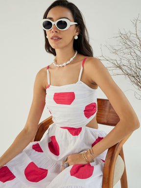 White Back Cut-Out Polka Dot Dress-Pink Paprika By SASSAFRAS