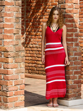 Red & White Crochet Variegated Stripes Strappy Beach Maxi-SASSAFRAS