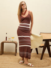 Brown & White Crochet Variegated Stripes Strappy Beach Maxi-SASSAFRAS