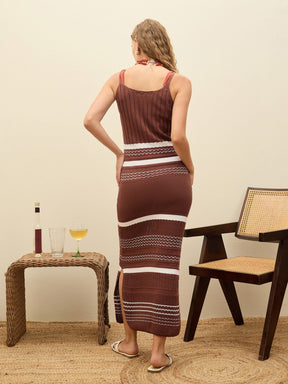 Brown & White Crochet Variegated Stripes Strappy Beach Maxi-SASSAFRAS