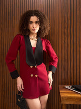 Maroon Double Breasted Shawl Collar Blazer Dress-SASSAFRAS worklyf