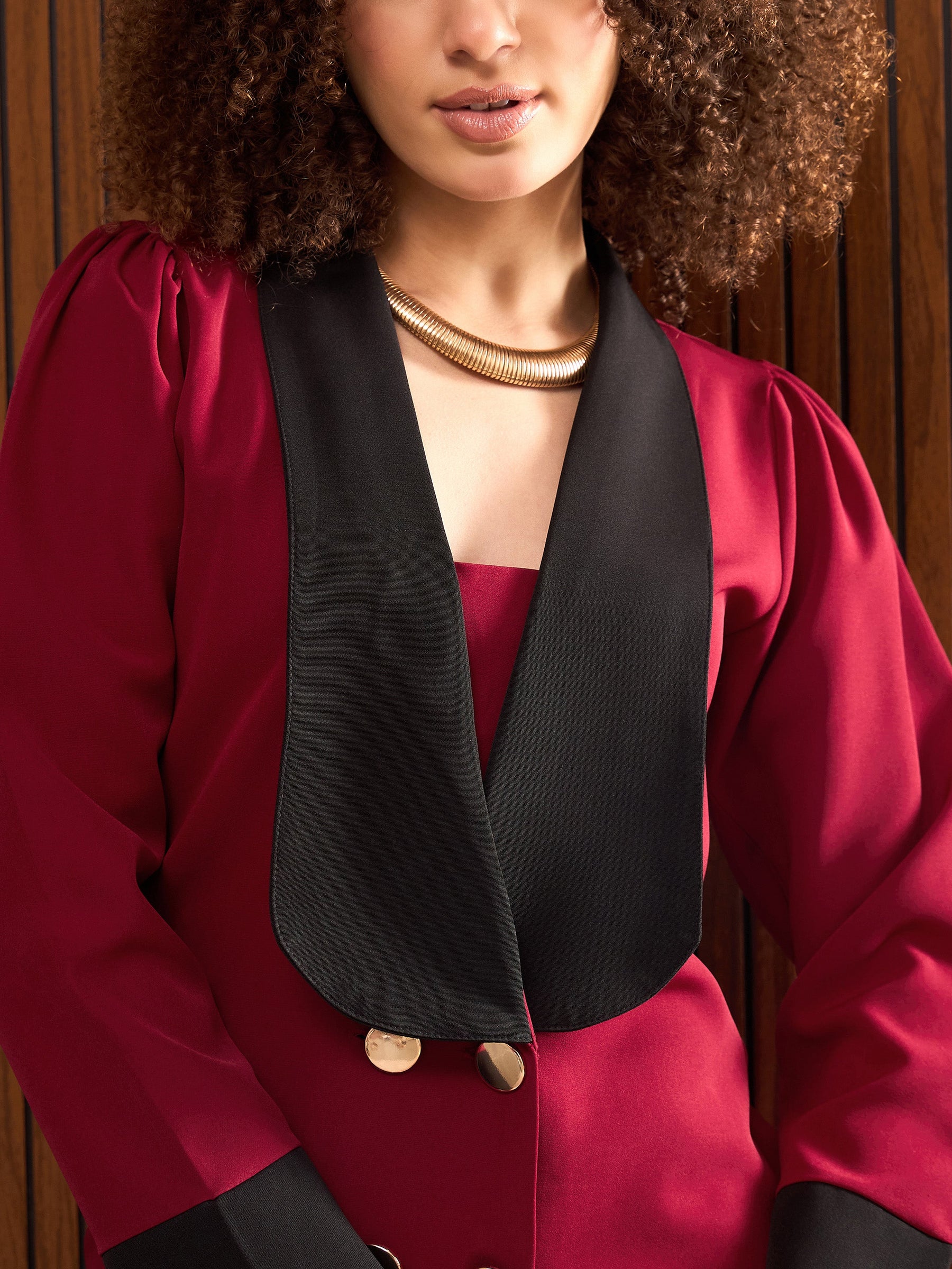 Maroon Double Breasted Shawl Collar Blazer Dress-SASSAFRAS worklyf