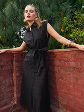Women Black Schiffli Button Down Midi Dress