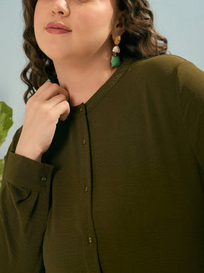 Olive Front Button Midi Dress-SASSAFRAS Curve