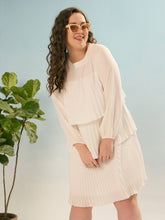 White Pleated Skater Tiered Dress-SASSAFRAS Curve