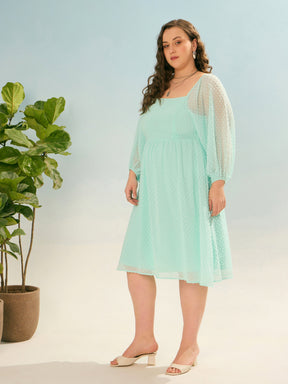 Sea Green Dobby Back Smocking Skater Dress-SASSAFRAS Curve
