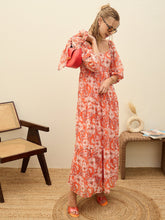 Red Floral Sweetheart Neck Maxi Dress-SASSAFRAS