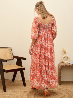 Red Floral Sweetheart Neck Maxi Dress-SASSAFRAS