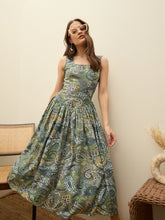 Green Paisley Strappy Midi Dress-SASSAFRAS