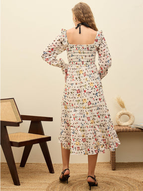 Off-White Ditsy Floral Square Neck Maxi Dress-SASSAFRAS