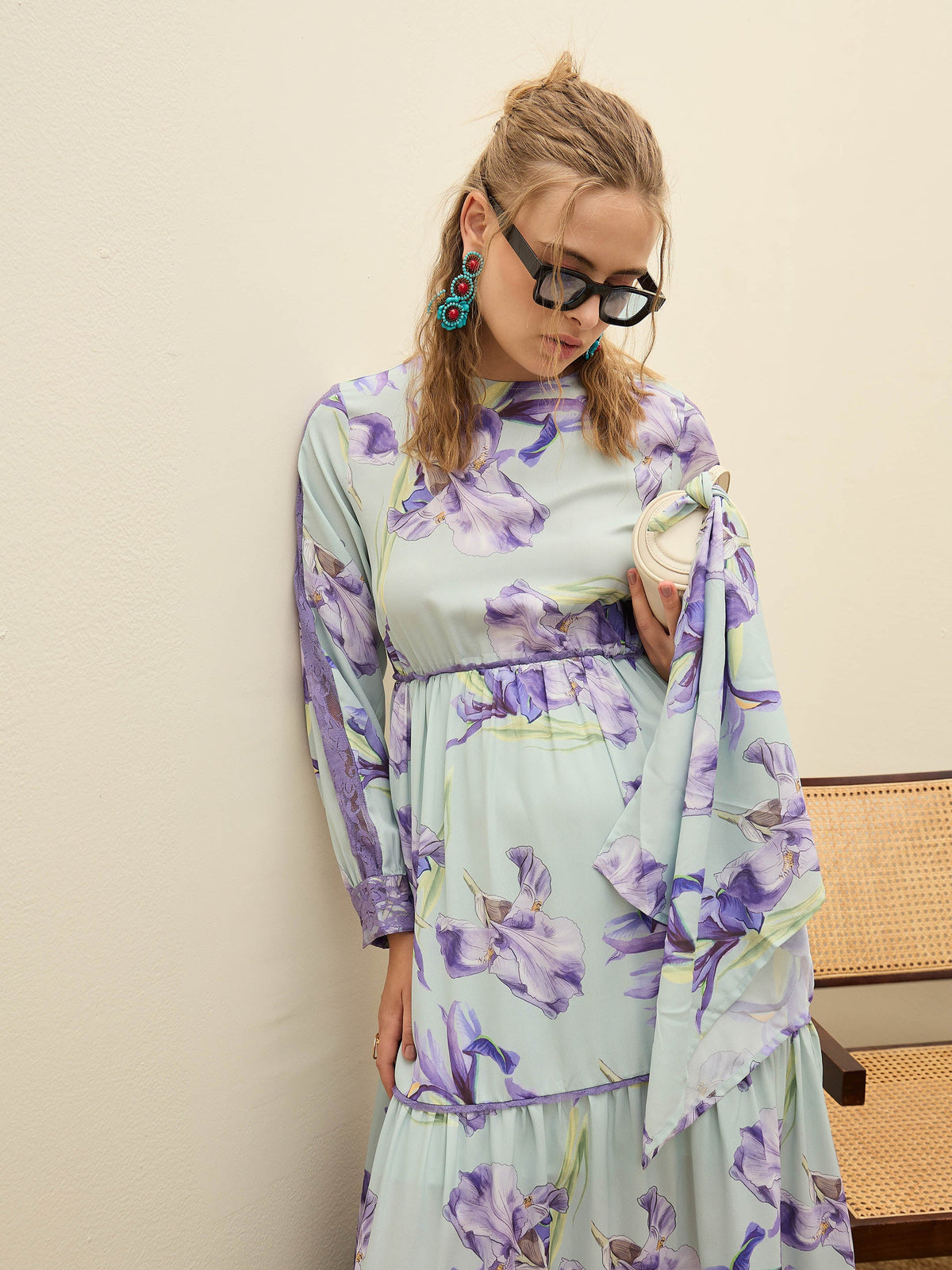 See Green Floral Tiered Maxi Dress-SASSAFRAS