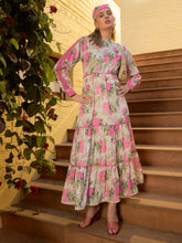 Beige Floral Tiered Maxi Dress-SASSAFRAS