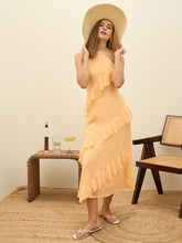 Peach Solid Halter Neck Maxi Dress-SASSAFRAS