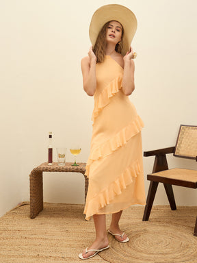 Peach Solid Halter Neck Maxi Dress-SASSAFRAS