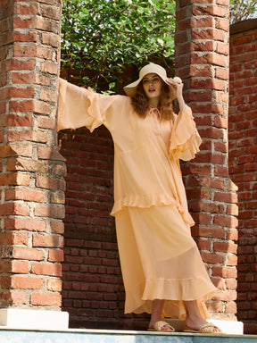 Peach Solid Loose Fit Maxi Dress-SASSAFRAS
