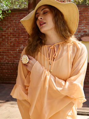 Peach Solid Loose Fit Maxi Dress-SASSAFRAS