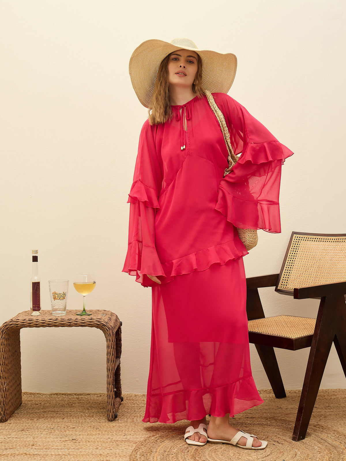 Fuchsia Solid Loose Fit Maxi Dress-SASSAFRAS
