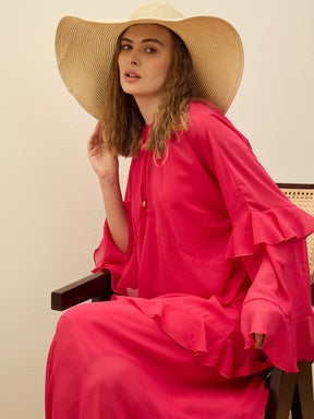 Fuchsia Solid Loose Fit Maxi Dress-SASSAFRAS