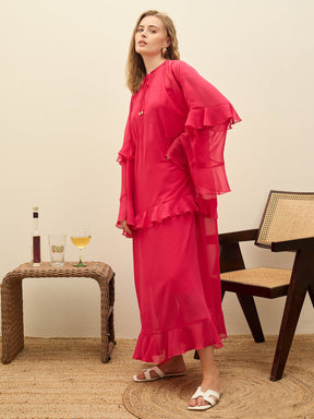 Fuchsia Solid Loose Fit Maxi Dress-SASSAFRAS