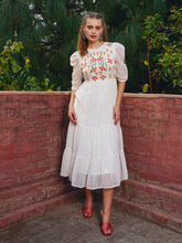 White Dobby Tiered Midi Dress-SASSAFRAS