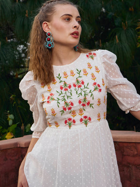 White Dobby Tiered Midi Dress-SASSAFRAS