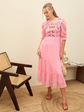 Pink Dobby Tiered Midi Dress-SASSAFRAS