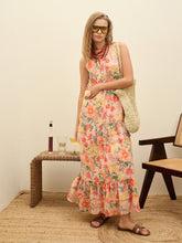 Beige Floral Strappy Maxi Dress-SASSAFRAS