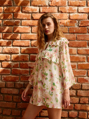 White Floral A-Line Short Dress-SASSAFRAS