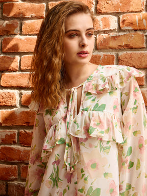 White Floral A-Line Short Dress-SASSAFRAS