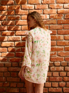 White Floral A-Line Short Dress-SASSAFRAS