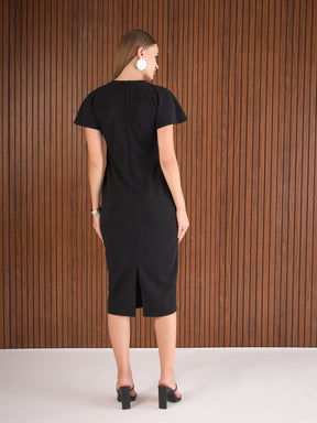 Black V-Neck Bodycon Dress-SASSAFRAS