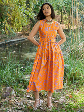 Grey & Orange Floral Tiered Midi Dress-Pink Paprika By SASSAFRAS