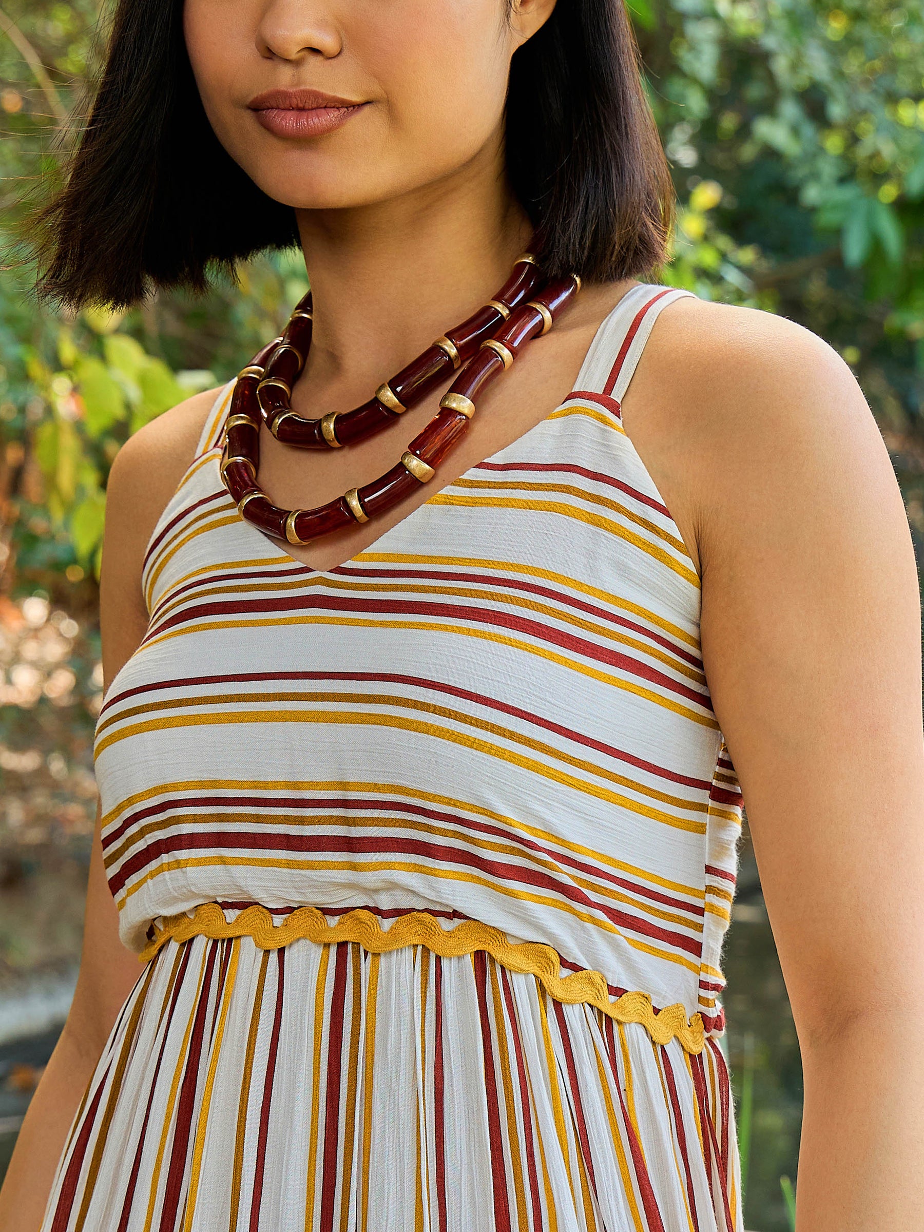 White & Yellow Stripes Strappy Maxi Dress-Pink Paprika By SASSAFRAS