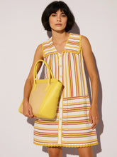 Women White & Yellow Stripes Button Down Short Dress