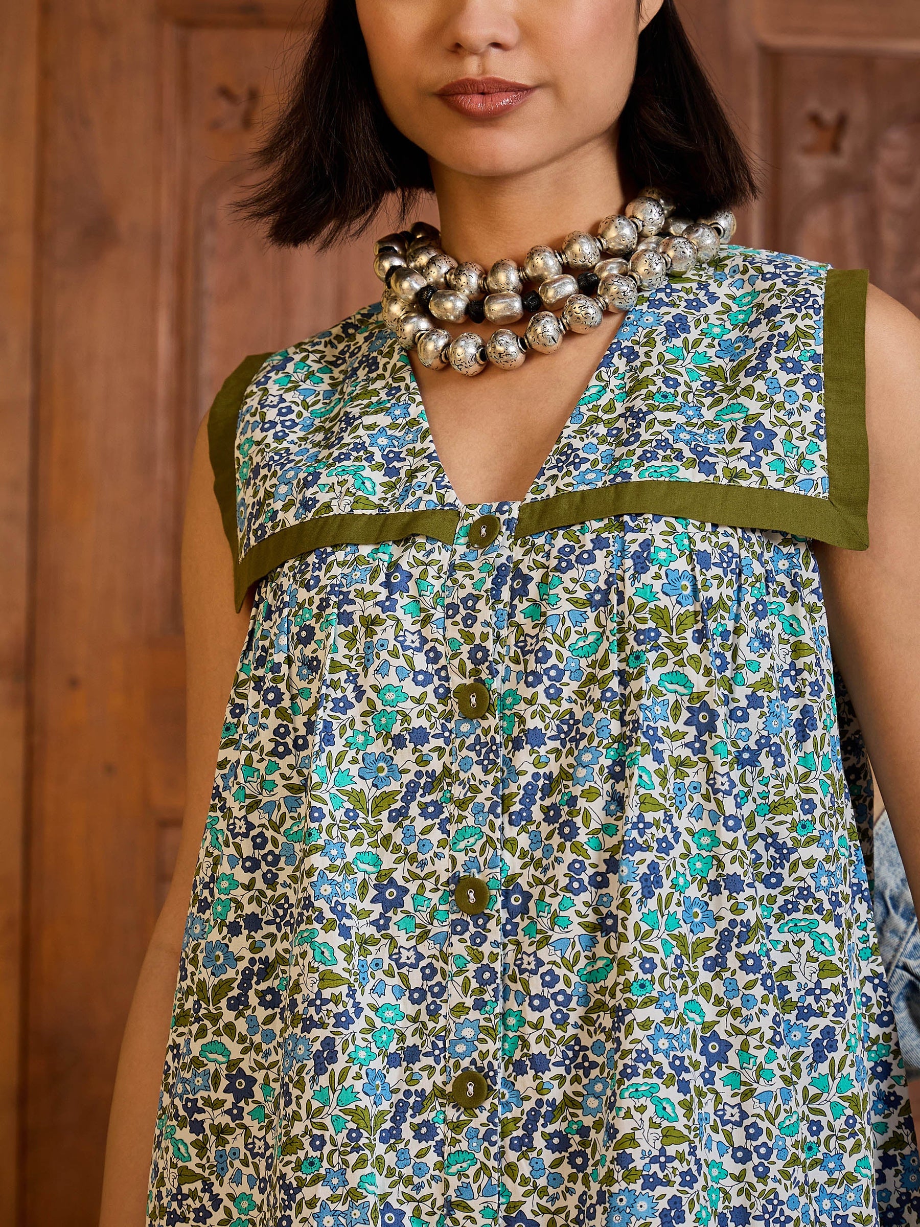 White Ditsy Floral Button Down Short Dress-Pink Paprika By SASSAFRAS