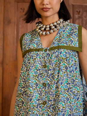 White Ditsy Floral Button Down Short Dress-Pink Paprika By SASSAFRAS