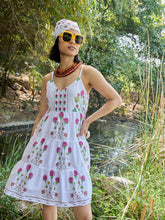 White Floral Strappy Short Tiered Dress-Pink Paprika By SASSAFRAS