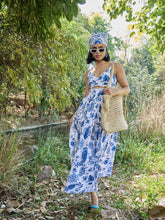 White & Blue Floral Front Cut Out Strappy Midi Dress-Pink Paprika By SASSAFRAS