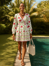Women White Floral Wrap Neck Short Dress