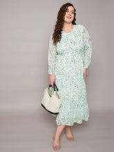 Green Floral Tiered Maxi Dress-SASSAFRAS Curve
